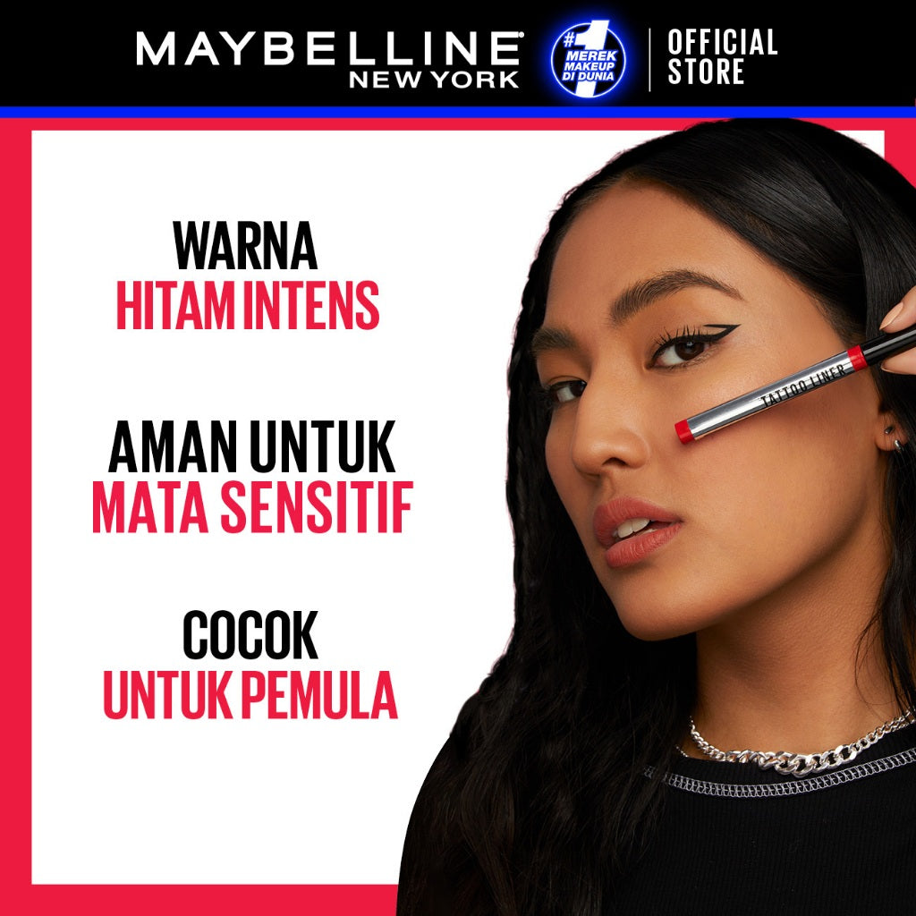 MAYBELLINE OFFICIAL Tattoo Liner 48H Liquid Pen Eyeliner Waterproof Make up Line Tattoo High Impact Tahan Lama 48 Jam Hitam Superstay Matte Vinyl Ink
