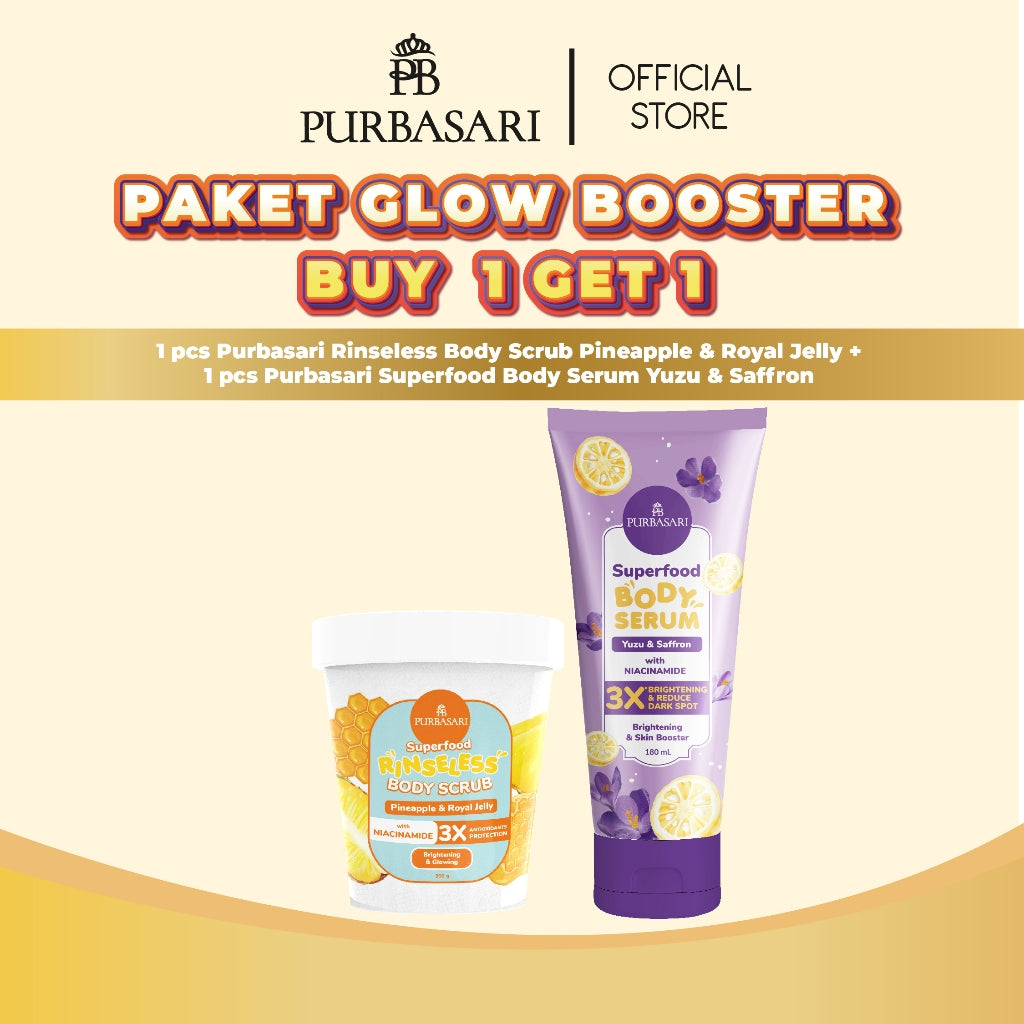 Glow Booster Package - Purbasari Superfood Body Serum 180ml / Purbasari Superfood + New Superfood Rinseless Body Scrub Tanpa Bilas 200gr