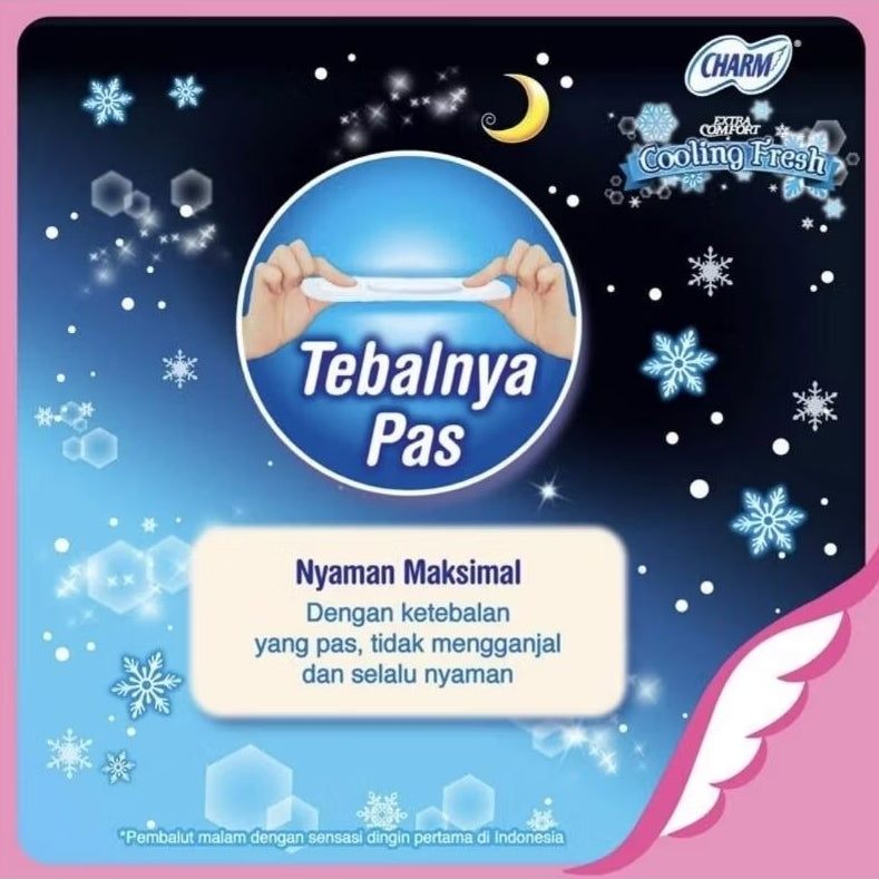Charm Cooling Fresh Pembalut Wanita Wing Malam Ekstrak Daun Mint 29 cm 10 pcs