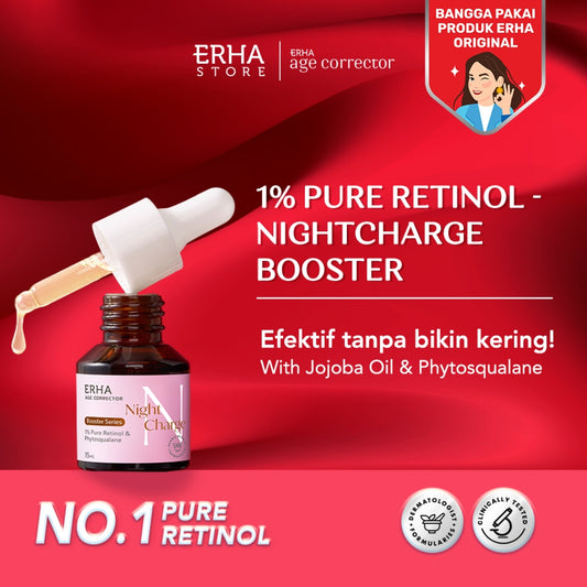ERHA Age Corrector 1% Pure Retinol Night Charge Booster HYDRATING PURE RETINOL | Booster Awet Muda | Jojoba Oil | Phytosqualane | Melembabkan | Mengurangi Kerutan Garis Halus Keriput | Mencerahkan | Kencang Cerah Plumpy Glowing