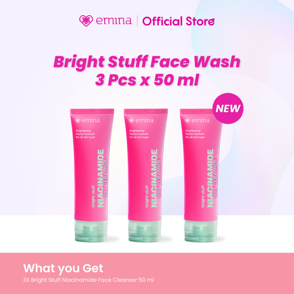 Triple Pack Emina Bright Stuff Niacinamide & Emina Prebiotic Tranexamic Acid Face Wash for Acne Prone Skin - Sabun Muka Cerah, Glowing, Perbaiki Skin Barrier, Mengontrol Minyak, Lembab Tanpa Ketarik, Anti Kusam, Cocok untuk semua jenis kulit
