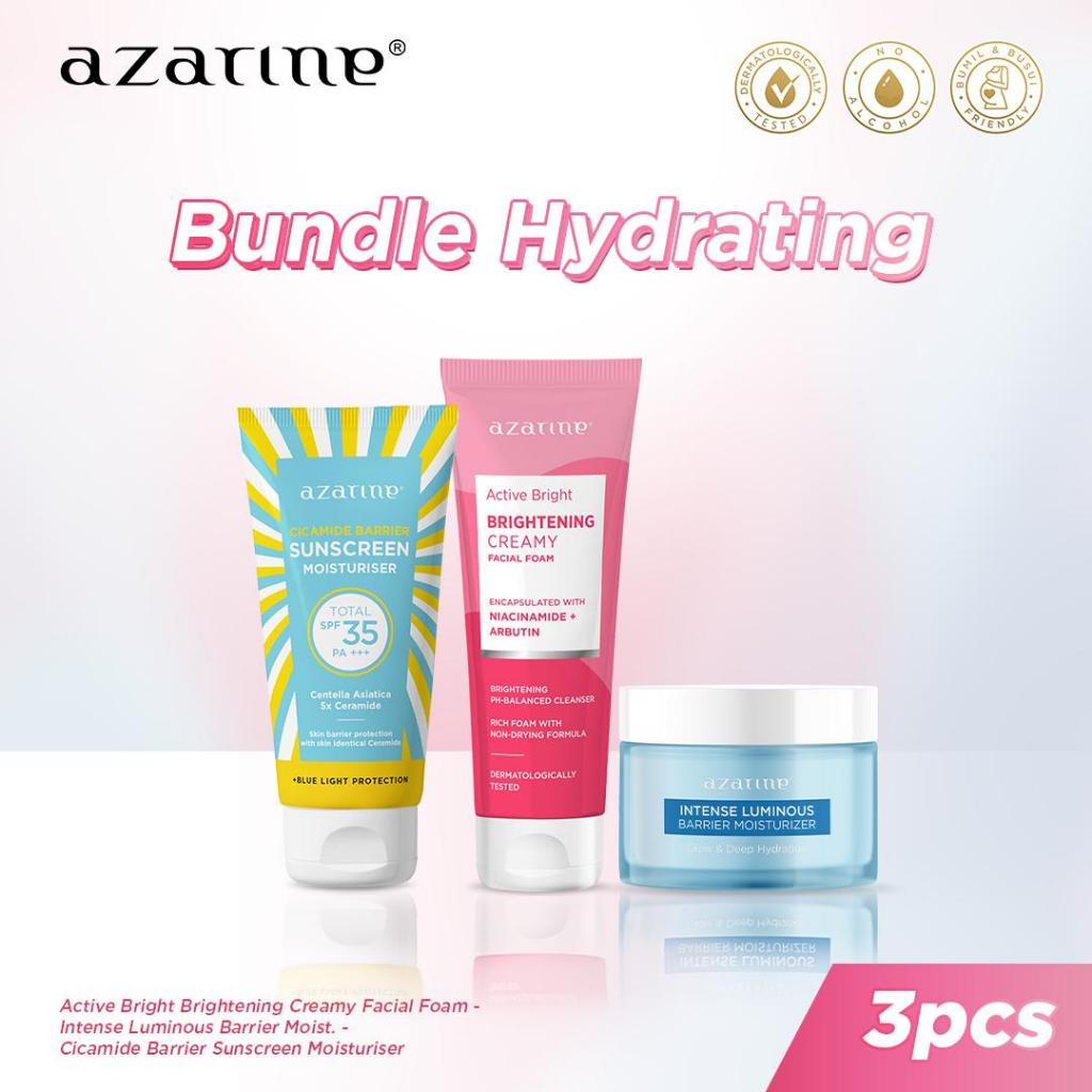 [3PCS] Baru! Azarine Bundle Skincare 100rban! Facial Cleanser Moisturizer Sunscreen Wajah