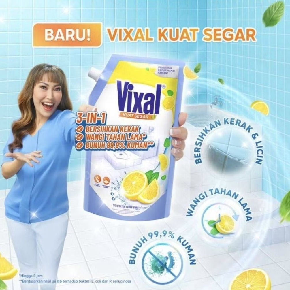 Vixal Kuat Segar Pembersih Kamar Mandi Lemon Refill 600 ml