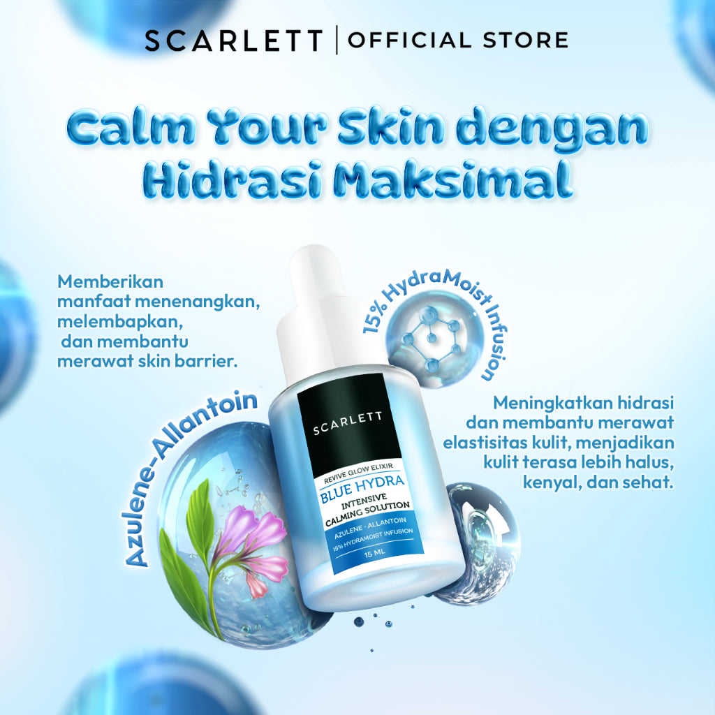 [NEW LAUNCH] Scarlett Blue Hydra Intensive Calming Solution dengan Azulene Allantoin Serum Wajah untuk Menenangkan, Menghidrasi, Kulit Plumpy
