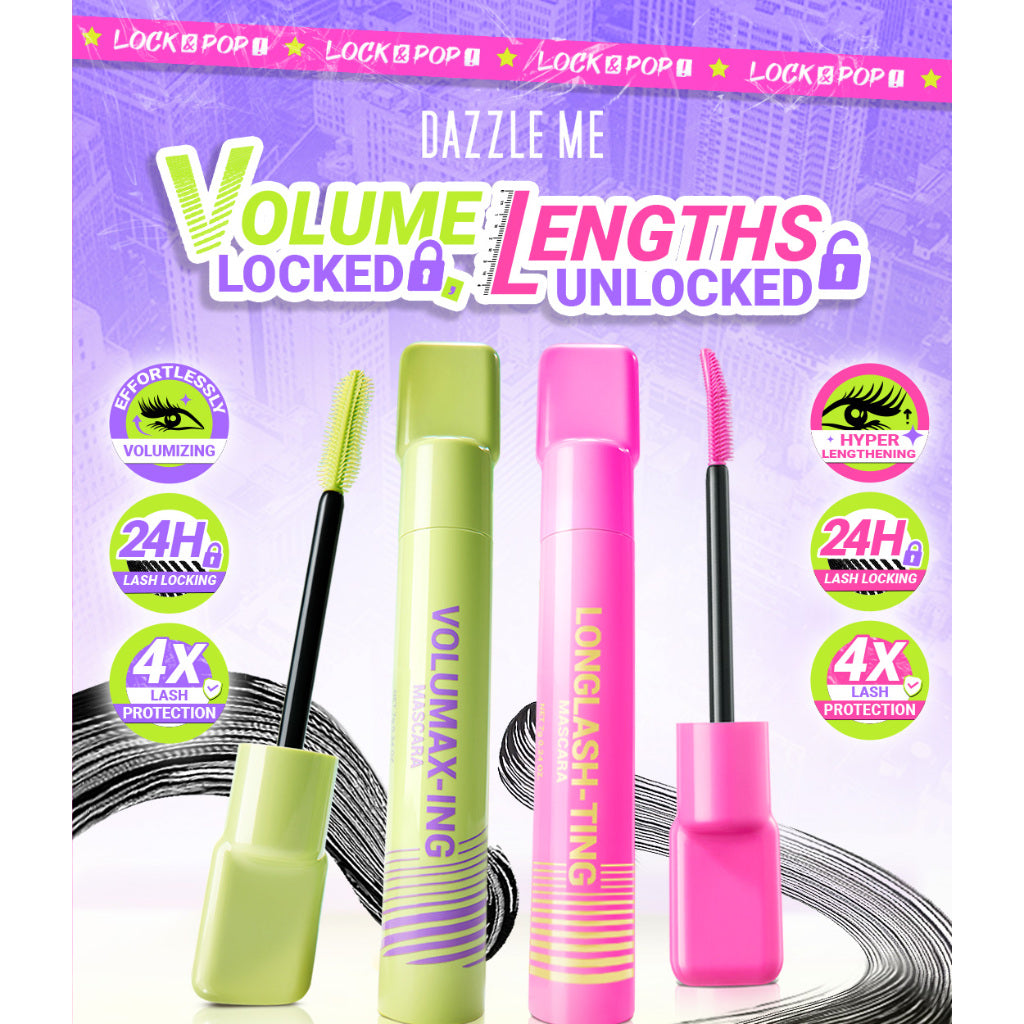 DAZZLE ME Lock And Pop! Duo Mascara Series VoluMAX-ing and LongLASH-ting || Mascara Smudgeproof Transferproof Waterproof Maskara Longlasting Tahan Lama 24 Jam