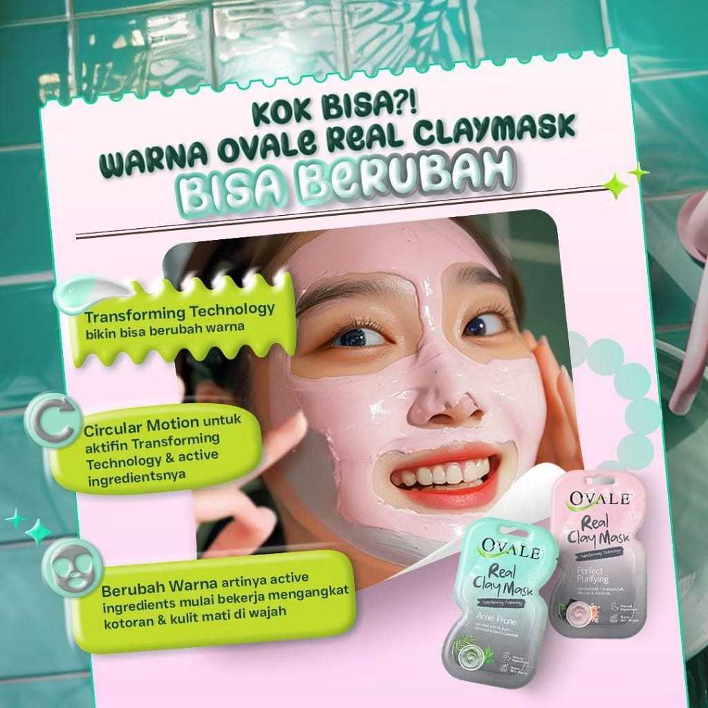 OVALE Real Clay Mask Sachet 10gr / Perfect Purifying Acne Prone / Masker Wajah Berubah Warna/HenecoBeauty