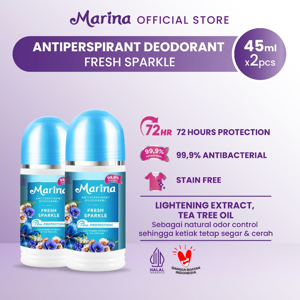 Marina Anti Pespirant Deodorant Fresh Sparkle [45ml/ 2 pcs] - Exp : 05.2027