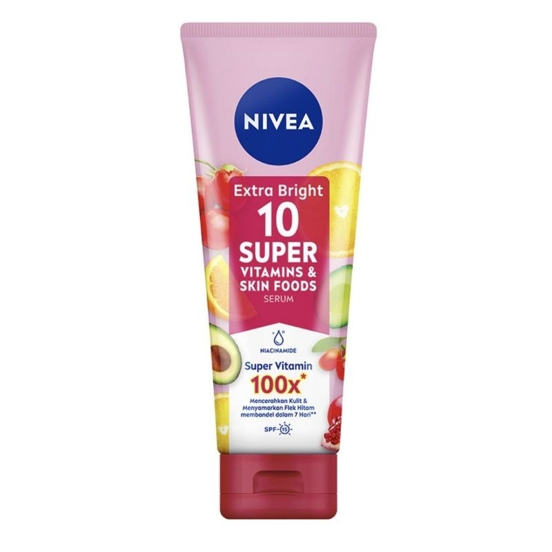 Nivea Extra Bright Serum Pelembap Tubuh 10 Super Vitamin Tube 180 ml