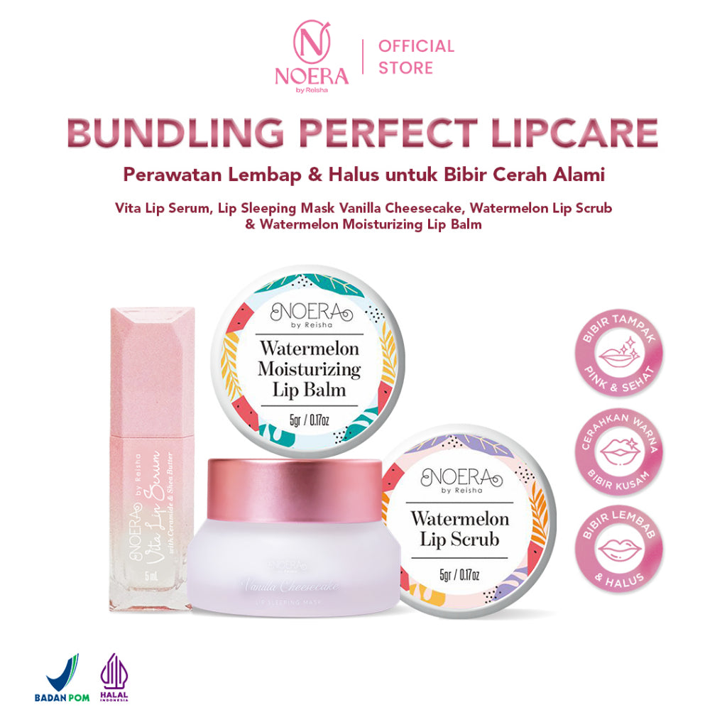 Noera Bundling Perfect Lipcare | New Vita Lip Serum + Watermelon Moisturizing Lip Balm + Watermelon Lip Scrub + Lip Sleeping Mask