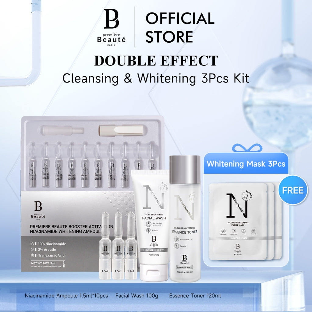 PREMIERE BEAUTE Brightening Moisturizing Niacinamide Whitening Double Effect Cleansing & Whitening 3Pcs Kit Facial Wash/Toner/