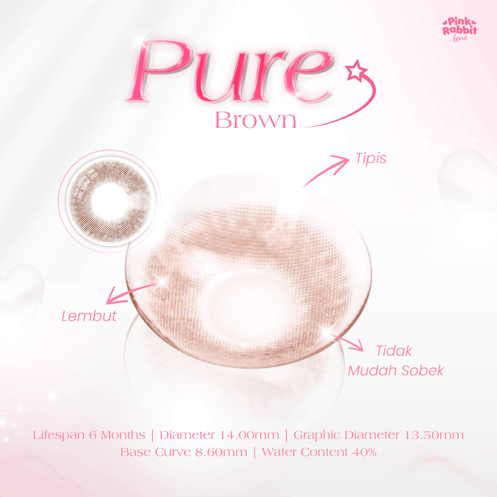 PINK RABBIT Softlens Pure Brown - Normal, Minus 0.5 S/D 10.00 (1PCS/Sebelah) / Soflen / Soflens / Soflent / Softlen  / Soft Lens / Softlense / Softlens Coklat / Softlens Murah / Lensa Mata / Lensa Kontak