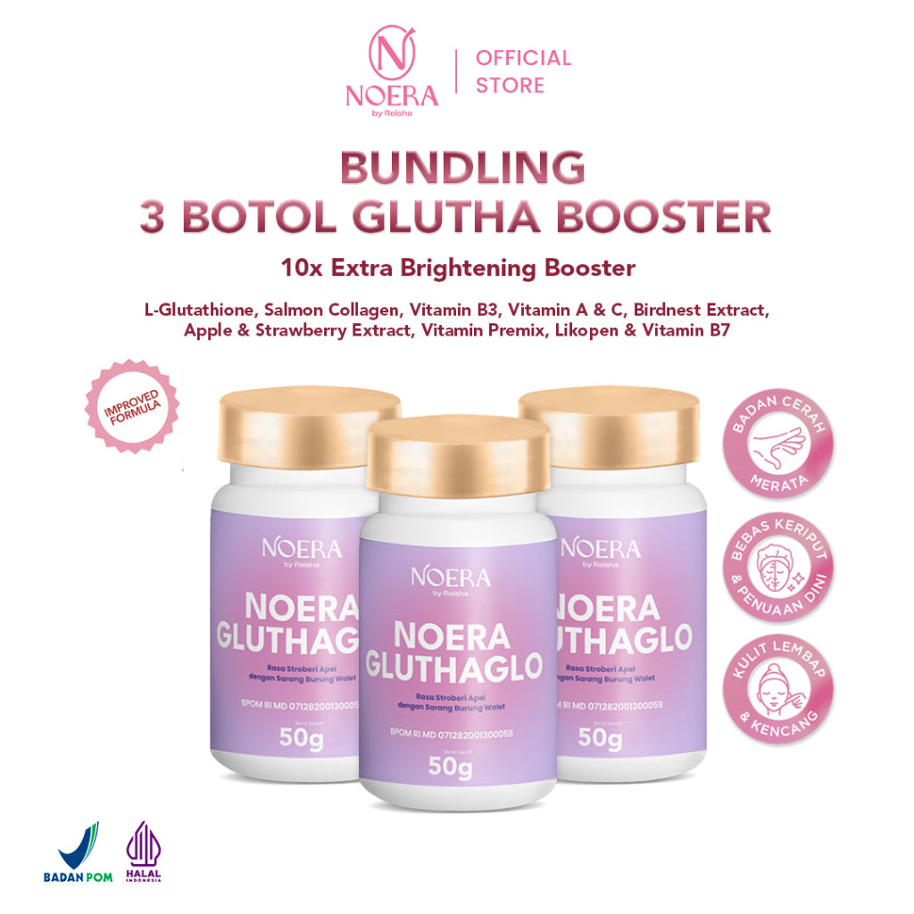 Noera Bundling 3 Botol Glutha Booster Improved Formula l 10x Extra Whitening Booster