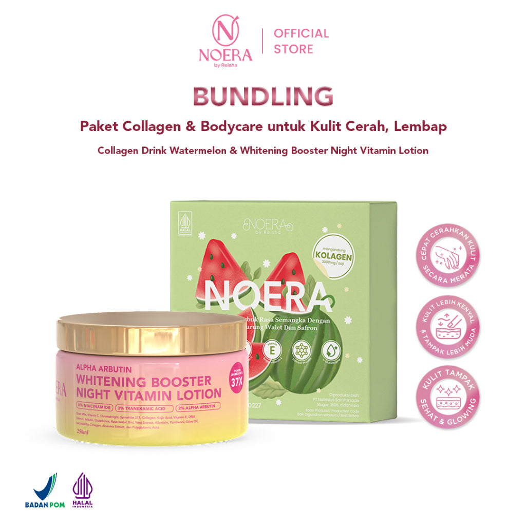 Noera Bundling Collagen Drink Improved Formula & Whitening Booster Night Vitamin Lotion