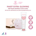 Noera Paket Extra Glowing | Bird’s Nest Soap, Lightening Body Scrub & Moisturizing Brightening Body Lotion