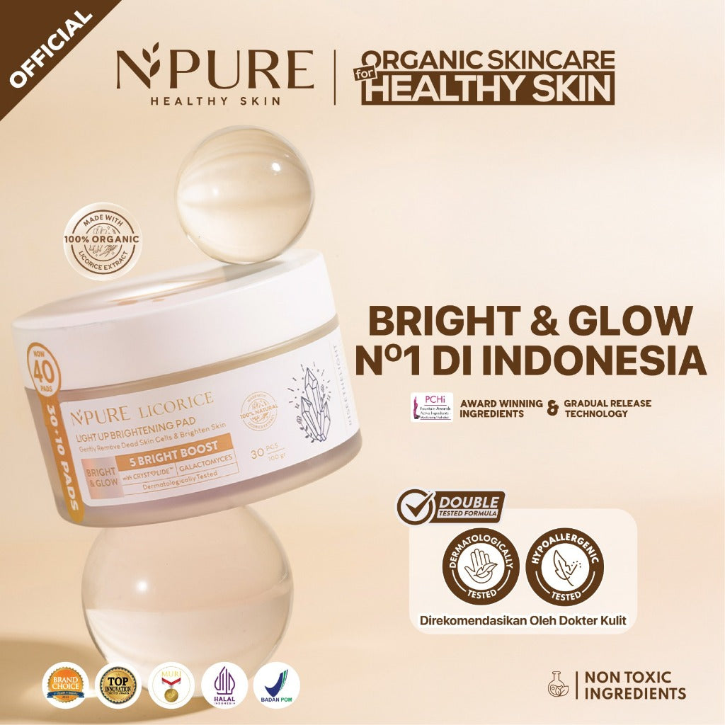 FREE SHEETMASK - NPURE Brightening Exfoliating Pad Licorice / Light Up / Kapas Wajah Exfoliasi Cerah Glowing