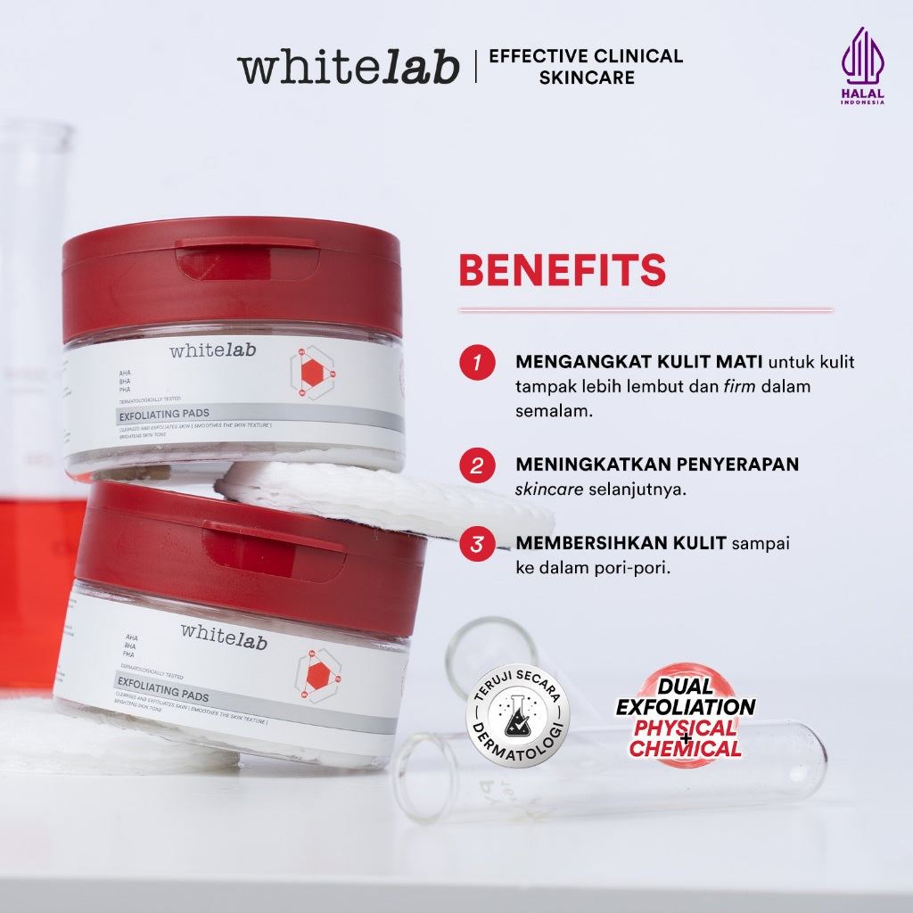Whitelab Exfoliating Pads Peeling AHA BHA PHA - Pads Eksfoliasi Pengangkat Sel Kulit Mati Memperbaiki Tekstur Kulit & Komedo [BPOM]