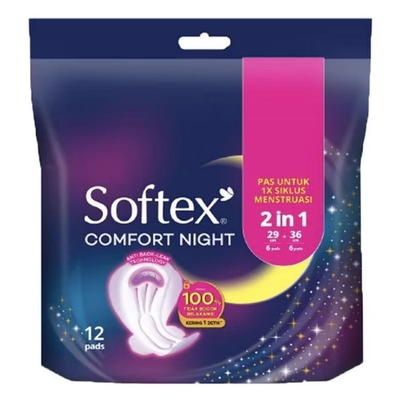 Softex Comfort Night 2 in 1 Pembalut Wanita Wing 29 & 36 cm 12 pcs