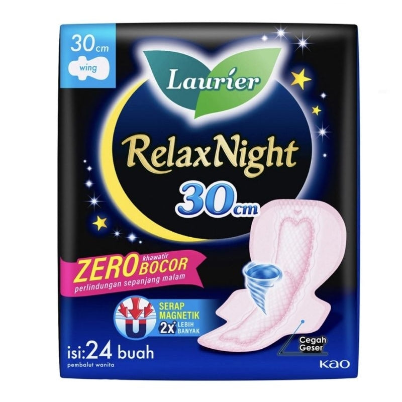 Laurier Relax Night Pembalut Wanita Wing Malam 30 cm 24 pcs