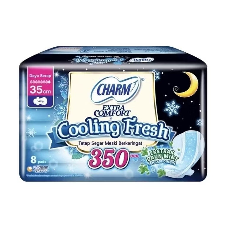 Charm Cooling Fresh Pembalut Wanita Wing Malam Ekstrak Daun Mint 35 cm 8 pcs