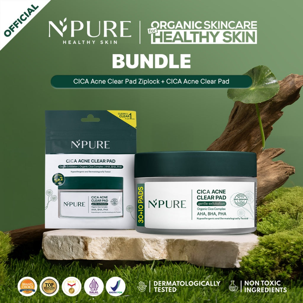 NPURE Gentle Exfoliation Pad / Acne Clear Pad Cica / Kapas Eksfoliasi Kulit Jerawat / Acne Exfoliating Pad (40 pads) Acid Extract Glycolic Pha Wajah Bruntusan