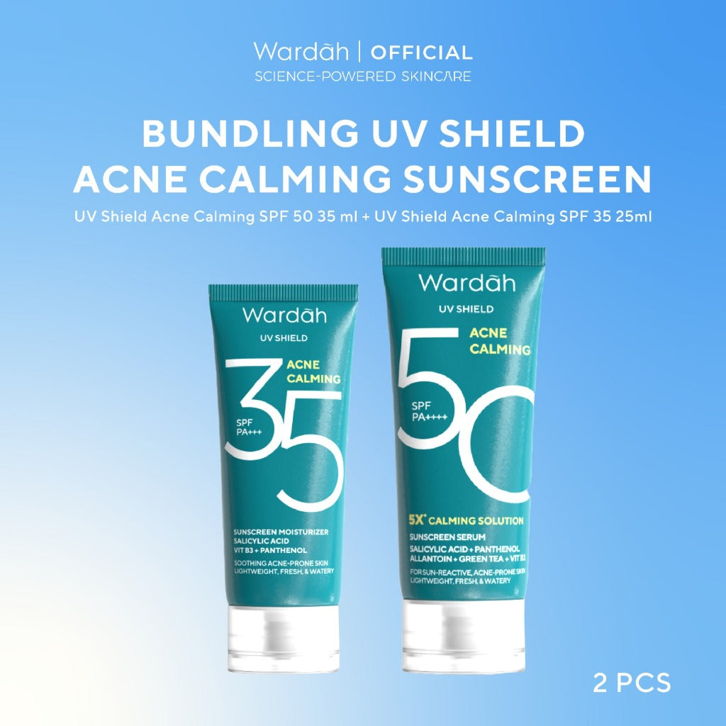 TWINPACK Wardah UV Shield Airy Smooth, Acne Calming, Aqua Fresh, Essential, Tone Up, Physical Sunscreen - Skincare