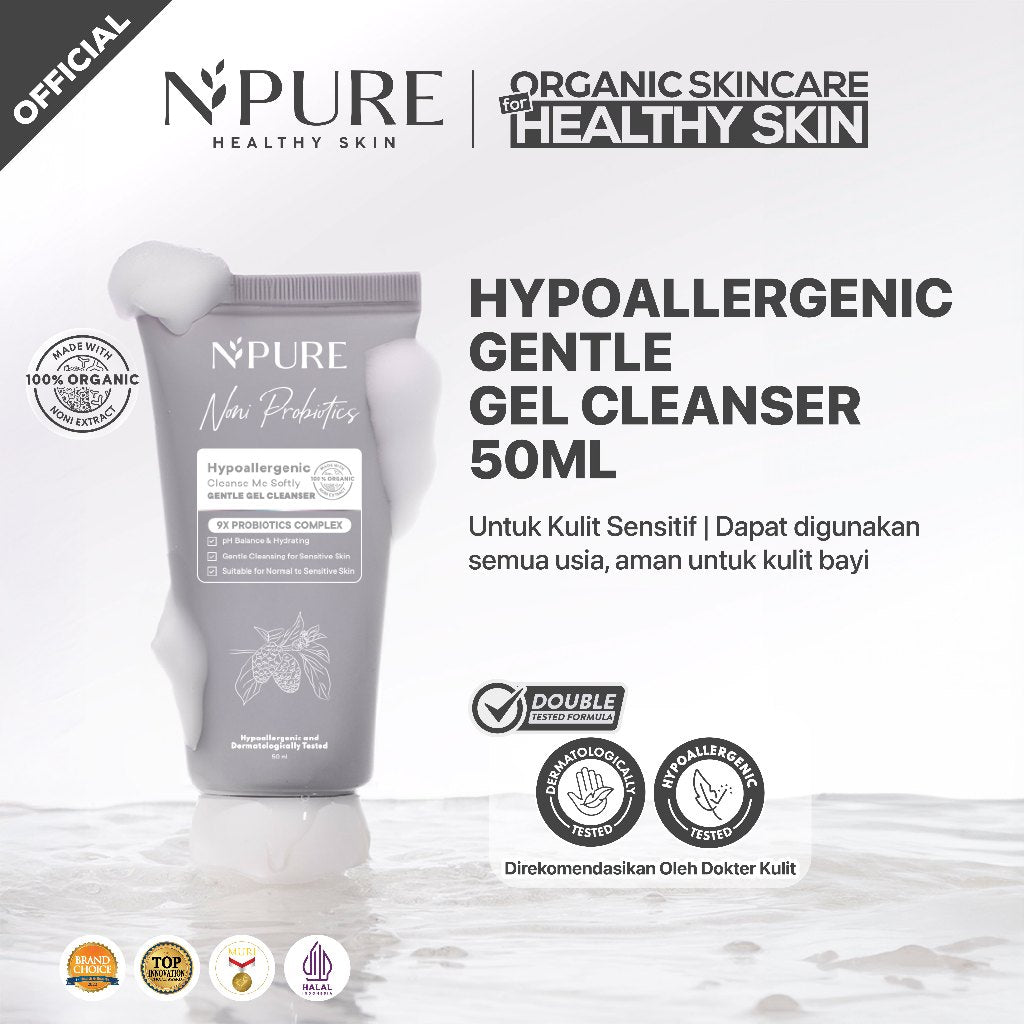 TRAVEL KIT - NPURE Cleanser Gel Noni Mini 50Ml / Cleanse Me Softly / Gentle Skin Cleanser / Pembersih Wajah Hypoallergenic / Sensitive Approved / Eczema / Semua Jenis Kulit / ph Balance / Travel Size