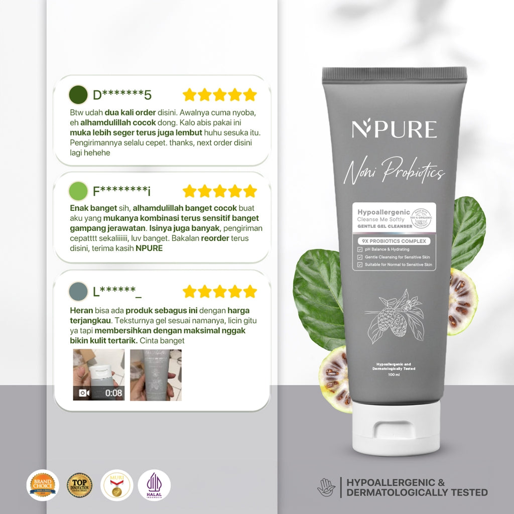NPURE Cleanser Gel Noni 100ml / Sabun Muka Kulit Sensitif / Gentle Skin Cleanser / Pembersih Wajah Hypoallergenic / Eksim / Eczema / Semua Jenis Kulit