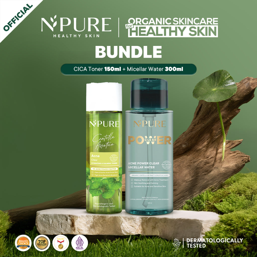 SOOTHING SKIN SET -  - NPURE Cica Acne Toner 150Ml + NPURE Power Clear Micellar Water 300Ml & 100Ml / Set Skincare / Acne Toner / Micellar Water / Hydrating Toner