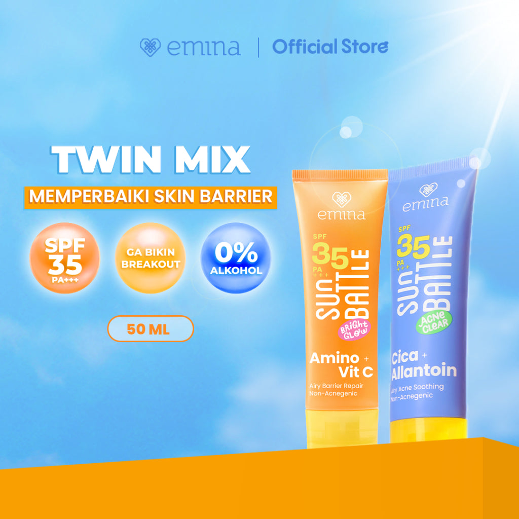 [Twin Pack] NEW! Emina Sun Battle SPF 35 PA+++ Acne Clear Cica + Allantoin Airy Acne Soothing 50ml - Sunscreen untuk Kulit Berminyak