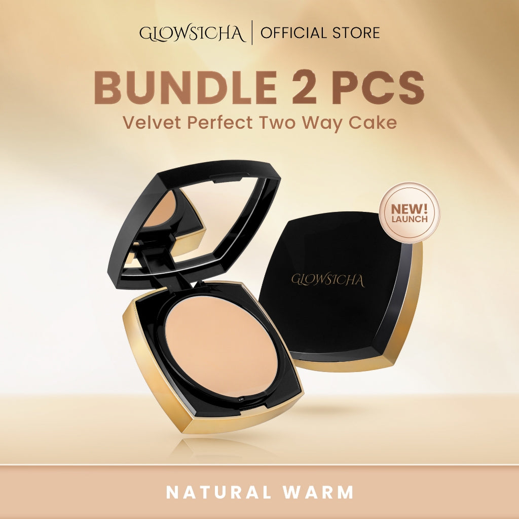 Glowsicha - Velvet Perfect Two Way Cake - Bedak Padat Mencerahkan Menyamarkan Noda Tahan Lama Ringan Glowing Matte Finish Anti Minyak Halus Lembut Cerah Merata Bedak Kulit Berminyak Makeup Harian Compact Powder Foundation