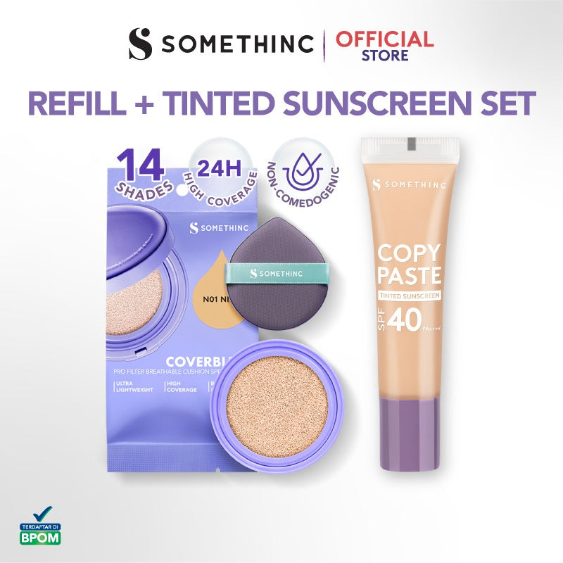 SOMETHINC [2 PCS] Bundle Refill CoverBlur Pro Filter Breathable Cushion SPF 40 PA++++ + Copy Paste Tinted Sunscreen SPF 40 PA++++ |  Seamless Cushion Dengan High Coverage, Smooth Satin Finish, Ringan Digunakan | Skin Tint Ringan Dengan Finish Dewy