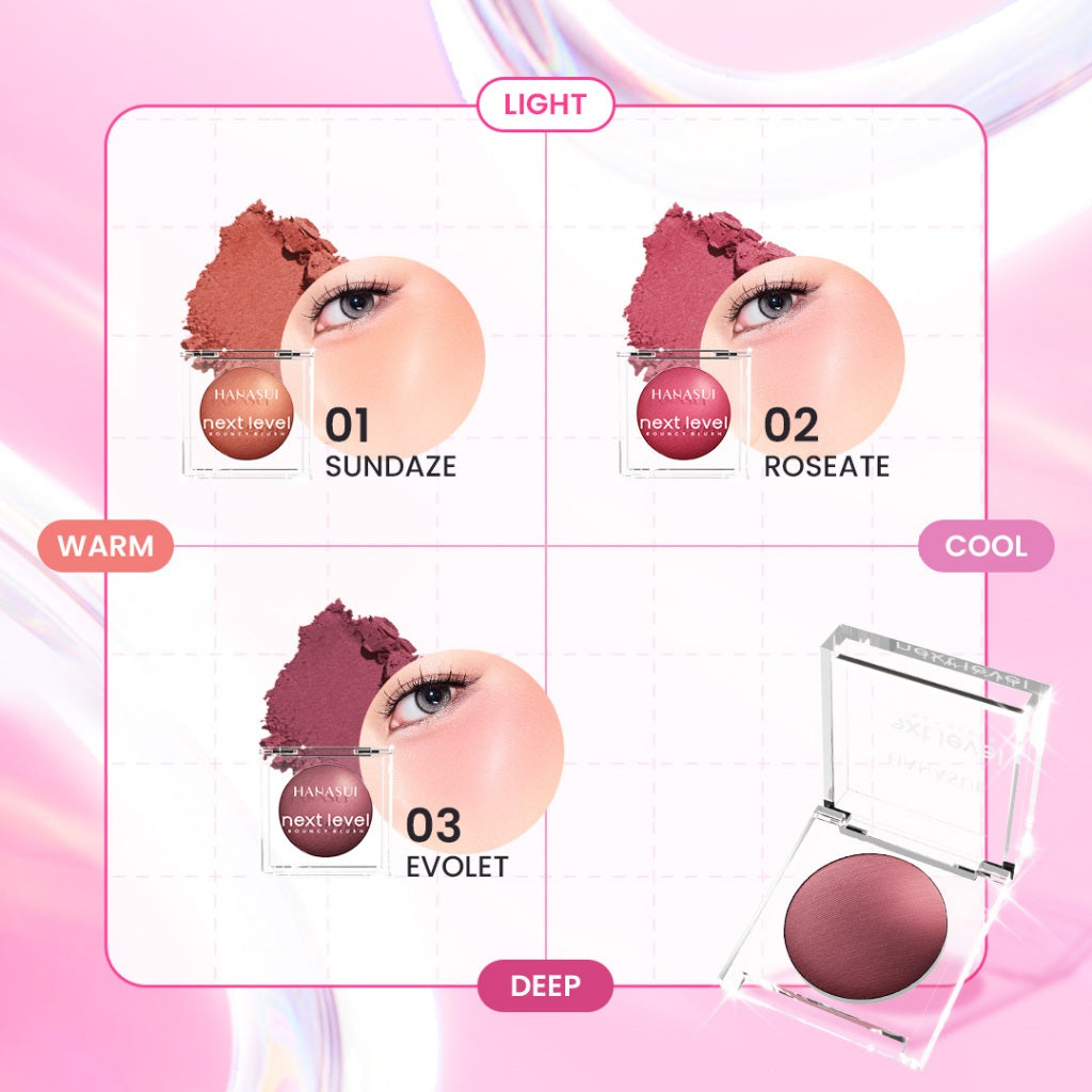 Hanasui Next Level Bouncy Blush - Super Bouncy Blush Long Lasting Blendable Easy To Use Powder Blush Bounce And Blush Kekinian