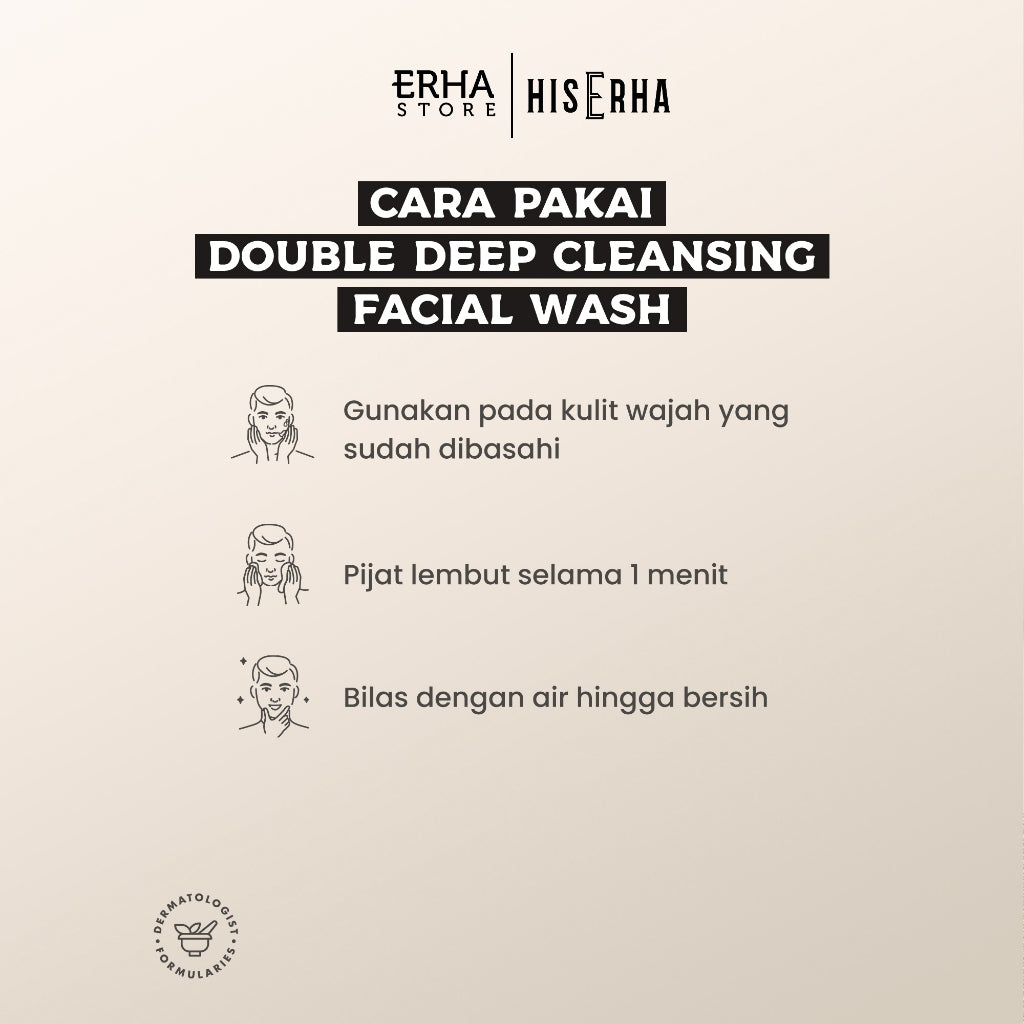 HIS ERHA Double Deep Cleansing Facial Wash 100gr - Sabun Cuci Muka Pria untuk Membersihkan Wajah Secara Mendalam, Angkat Kusam, Kotoran dan Polusi, Lembap, Tanpa Rasa Ketarik, Wangi Segar Maskulin, Verified by Dermatologist, Activated Charcoal, Kaolin