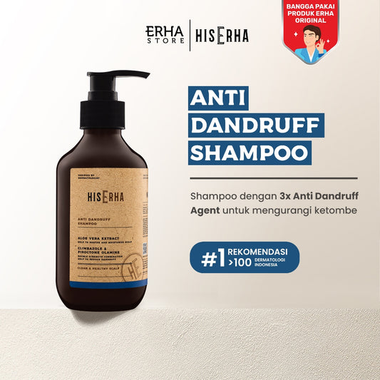 HIS ERHA Anti Dandruff Shampoo 270ml - Shampoo khusus Pria untuk Membantu Mengatasi Ketombe/Gatal, Menutrisi Rambut, dan Melembapkan Kulit Kepala, Wangi Segar Maskulin, Verified by Dermatologist, Piroctone Olamine & Climbazole, D-Panthenol, Aloe Vera