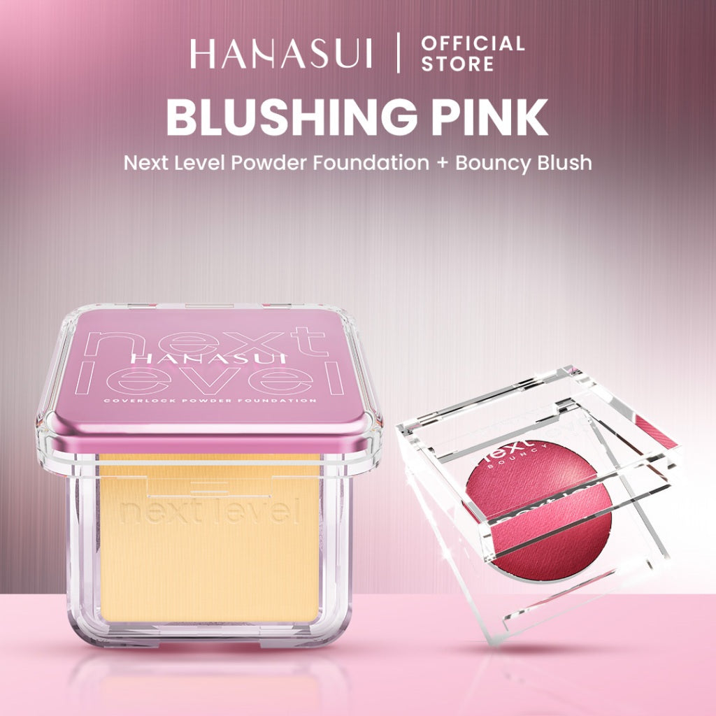 Hanasui Your Next Level Look – Bundle Makeup Lengkap & Tahan Lama Untuk Tampilan Flawless | Next Level Powder Foundation Primer Liplast Bouncy Blush Blurry Tint