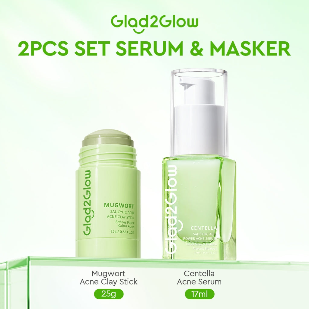 Glad2Glow Mugwort Salicylic Acid Acne Clay Stick Masker Wajah Masker Jerawat Masker Acne Masker Stick Glad2Glow Clay Stik G2G Masker Hijau Anti Pores Acne Jerawat Komedo Cleansing Masker Centella Mud Mask Facial Masker Mugwort Mask G2Glow Official Store
