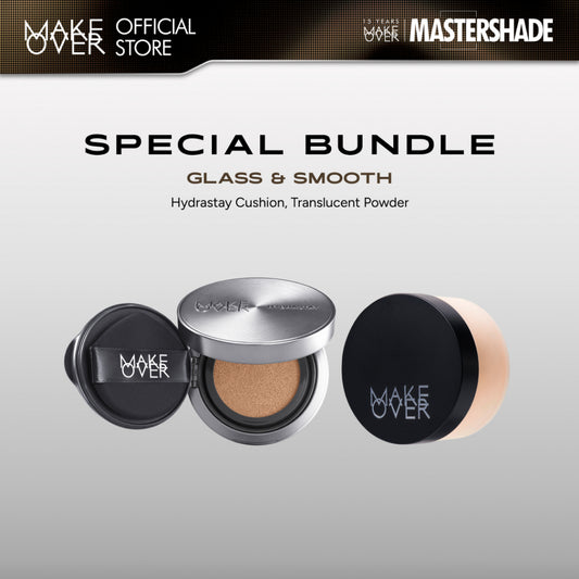 [SPECIAL 11.11] MAKE OVER Glass and Smooth Bundle: Hydrastay Prismatic Glass Cushion + NEW! Silky Smooth Translucent Powder - Cushion Matte Tahan Lama Bedak Tabur Halus Paket Complexion Paket Face Makeup