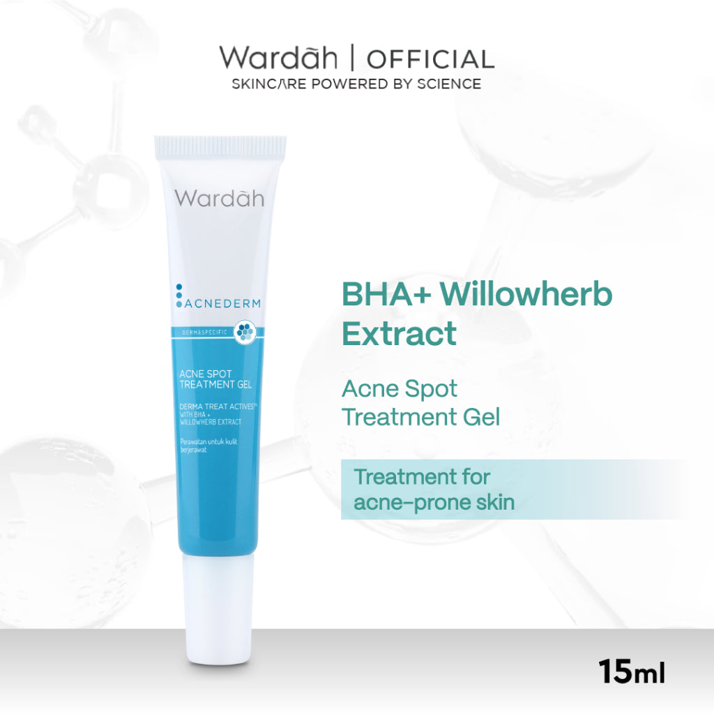 WARDAH Acnederm Acne Spot Treatment Gel 15 ml - Totol Jerawat dengan BHA dan Willowherb Extracts - Menyamarkan Noda Bekas Jerawat dan Mengurangi Kemerahan - Skincare