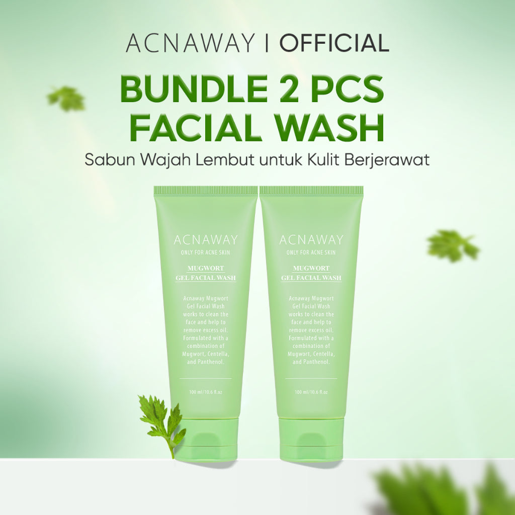 ACNAWAY 2PCS Mugwort Gel Facial Wash – Acne Friendly Gentle Cleanser Sabun Cuci Muka Untuk Kulit Berjerawat Sensitif Wajah Bersih Tidak Kering Face Wash Sabun Muka Oil Control Fungal Acne Safe Skincare Daily Cleanser All Skin Type Pembersih Wajah