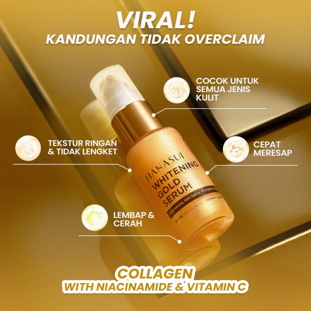 Hanasui Whitening Gold Serum - Cerah & Glowing Kurangi Bintik Hitam & Lawan Tanda Penuaan 4% Niacinamide & 2% Vitamin C