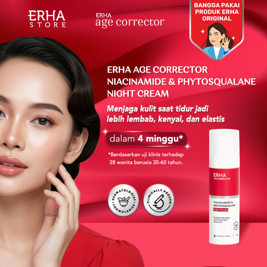ERHA Age Corrector Niacinamide & Phytosqualane Night Cream 30g - Krim Malam Anti Aging | Melembabkan | Meremajakan Kulit | Meratakan Warna Kulit | Samarkan Garis Halus Keriput Kerutan | Moisturizer | Anti Penuaan | Pelembab