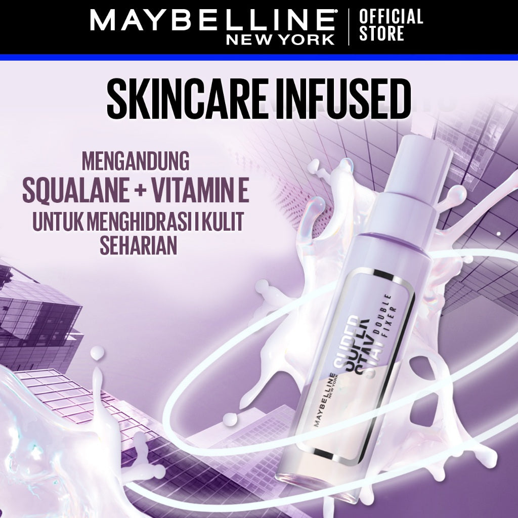 [BARU] MAYBELLINE OFFICIAL Superstay Double Fixer Setting Spray Transferproof Waterproof Oilproof Tahan Air Ringan Hydrating