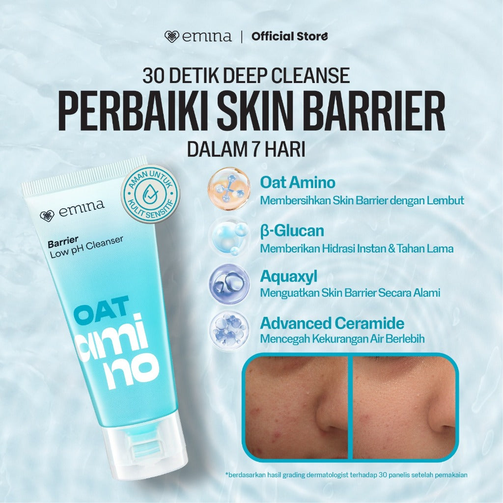 [SPECIAL 11.11] Emina Oat Amino Ceramide Barrier Low pH Gel Cleanser 70ml - Facial Wash Skincare Sabun Muka Cerah Glowing Perbaiki Skin Barrier Cleansing Kontrol Minyak Sebum Lembap Tanpa Ketarik Gentle Cocok Semua Jenis Kulit dan Sensitif Bersih