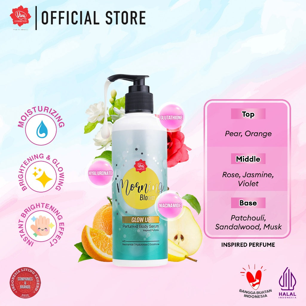 Viva Instant BRIGHTENING & GLOWING Perfumed Body Serum with SODIUM HYALURONATE (HA), NIACINAMIDE & Glutathione- tersedia 5 varian (230ml)