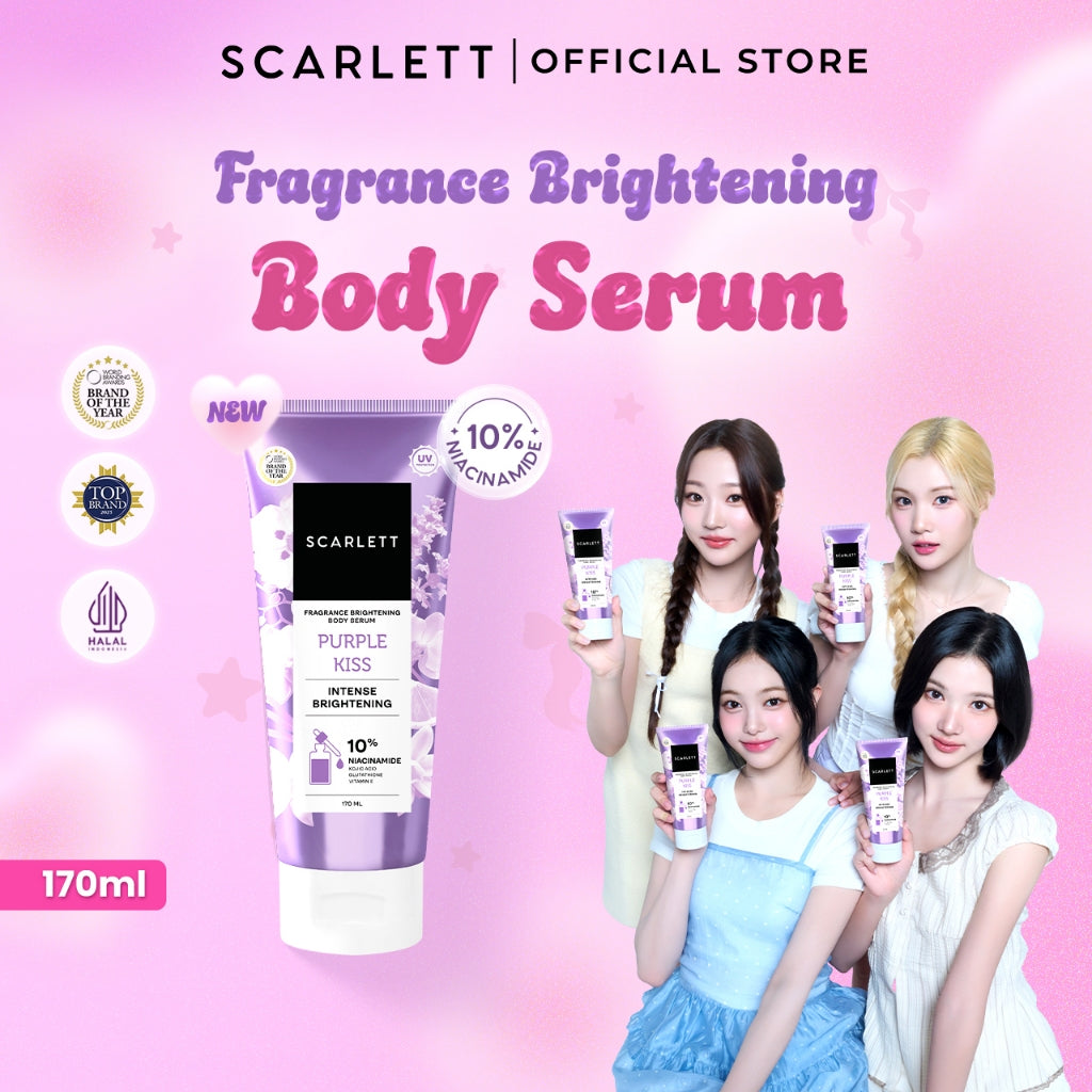 SCARLETT 10% NIACINAMIDE Fragrance Brightening Body Serum 170ml - Velvet Rouge & Purple Kiss | Intence Mencerahkan Melembabkan Meratakan Warna Kulit, Kulit Cerah Lembab Sehat dan Wangi Mewah Seharian | Solusi untuk Kulit Belang