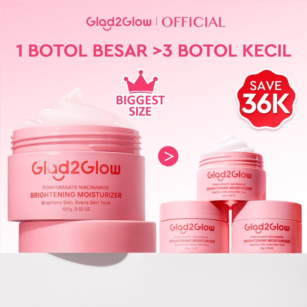 [Isi Besar Hemat]Glad2Glow Pomegranate Niacinamide Brightening Moisturizer 100g Mencerahkan Pemutih Kulit Gel Pelembab Bercahaya Krim Siang dan Malam Perawatan Kulit Ekstrak Delima Asam Lemak Asam Delima Pelembab Esensi Wajah Perawatan g2g official store