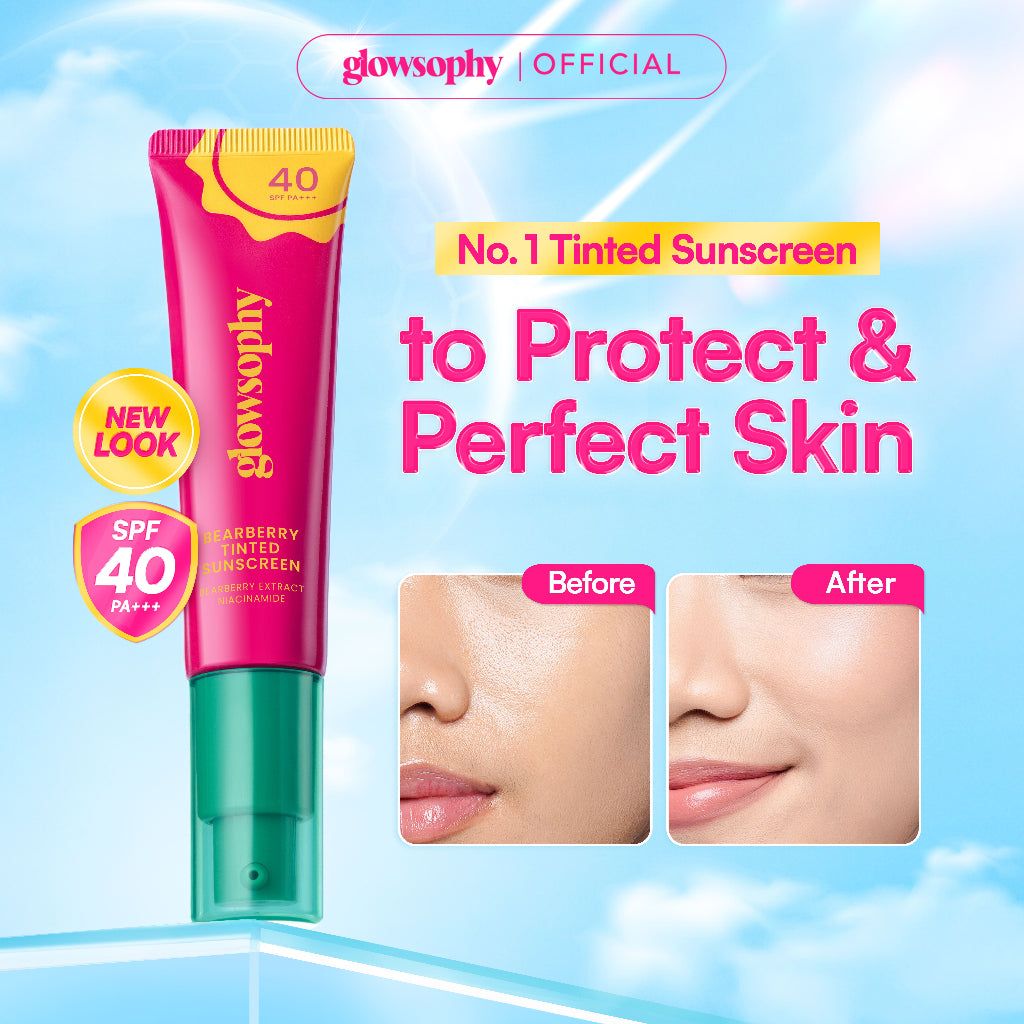 Glowsophy Bearberry Tinted Tone Up Sunscreen SPF 40 PA+++ 30ml Sunblock Cream Wajah Pelembab Skin Sunscreen Membantu Wajah Menyamarkan Pori-Pori Skin Tint Liquid Foundation All Skin Natural Matte Finish Makeup Primer Cepat Meresap Sunblock Cream Ringan