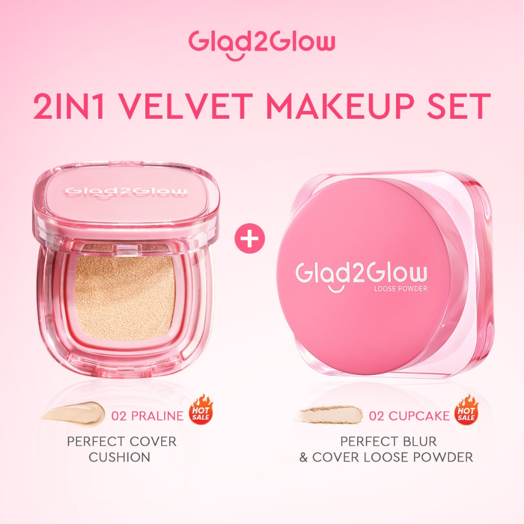 Glad2Glow Perfect Cover Cushion Foundation Waterproof Make Up Setting Concealer BB Cream Tahan Lama Hingga 12 Jam Hasil Akhir Glowing Dan Menyatu Dengan Warna Kulit Tekstur Ringan Di Wajah Full Coverage Velvet To Matte g2glow official store