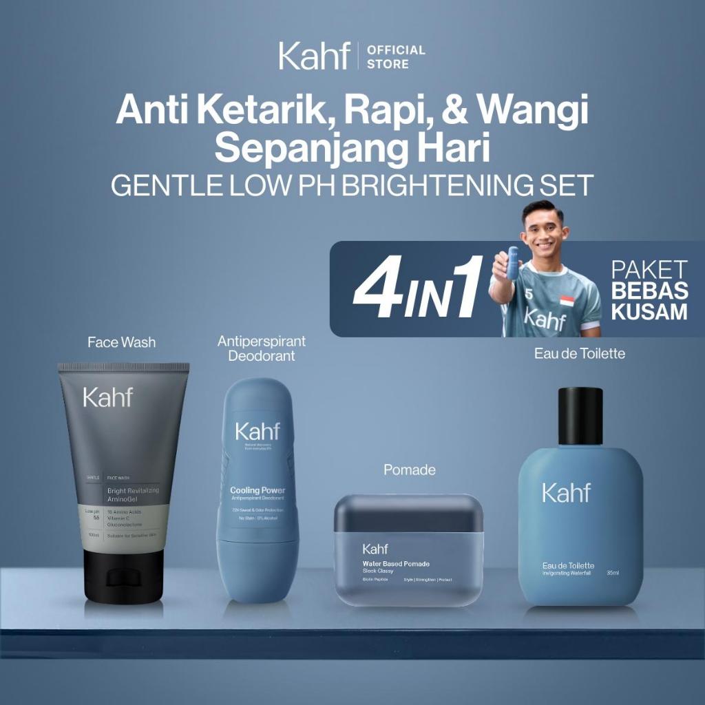 [KAHF BUNDLE 4IN1 PAKET BEBAS KUSAM : ANTI KETARIK, RAPI, & WANGI SEPANJANG HARI] Paket Grooming (Pomade/Hair Powder + Face Wash + Deodorant + Eau de Toilette) - Approved by Barber and Suitable for Daily Use