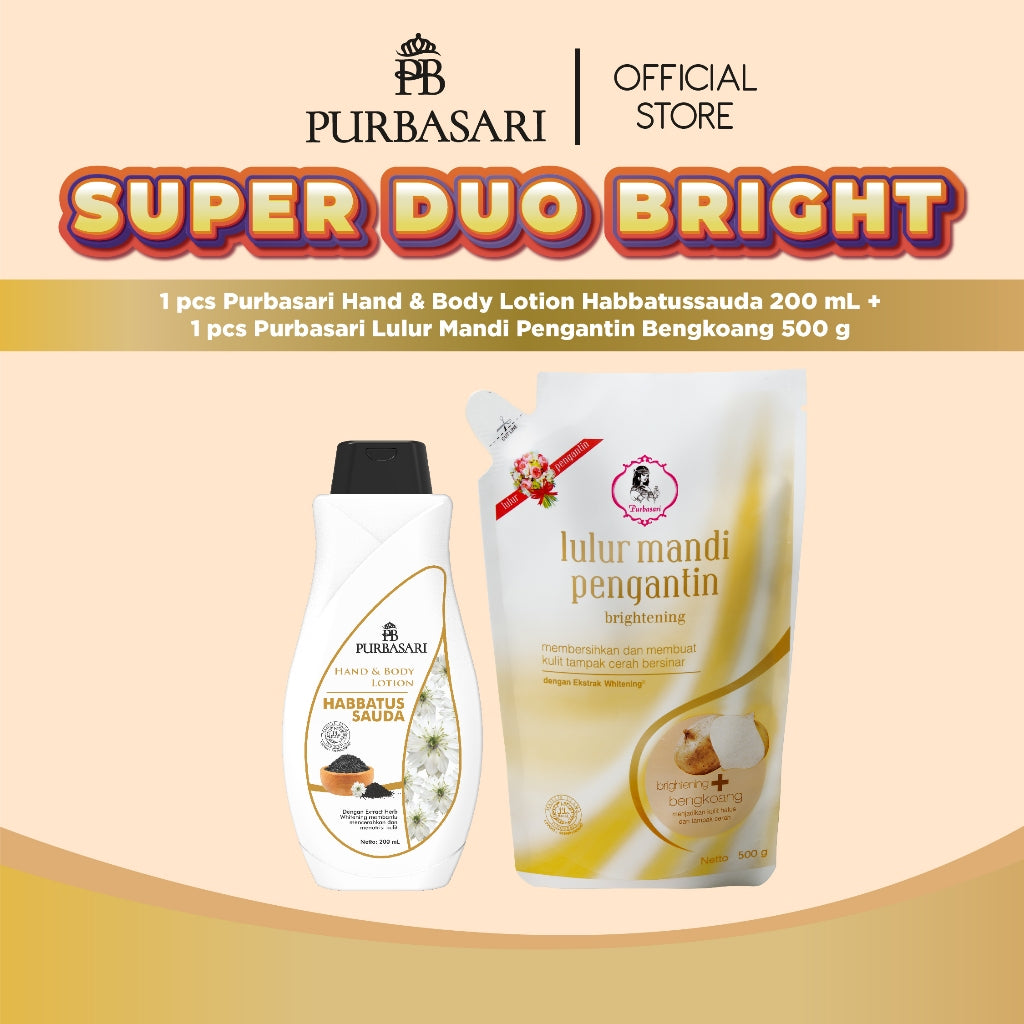 [COMBO SUPER DUO BRIGHT] Lulur Mandi Pengantin 500gr + Hand & Body Lotion Habbatusauda 200ml